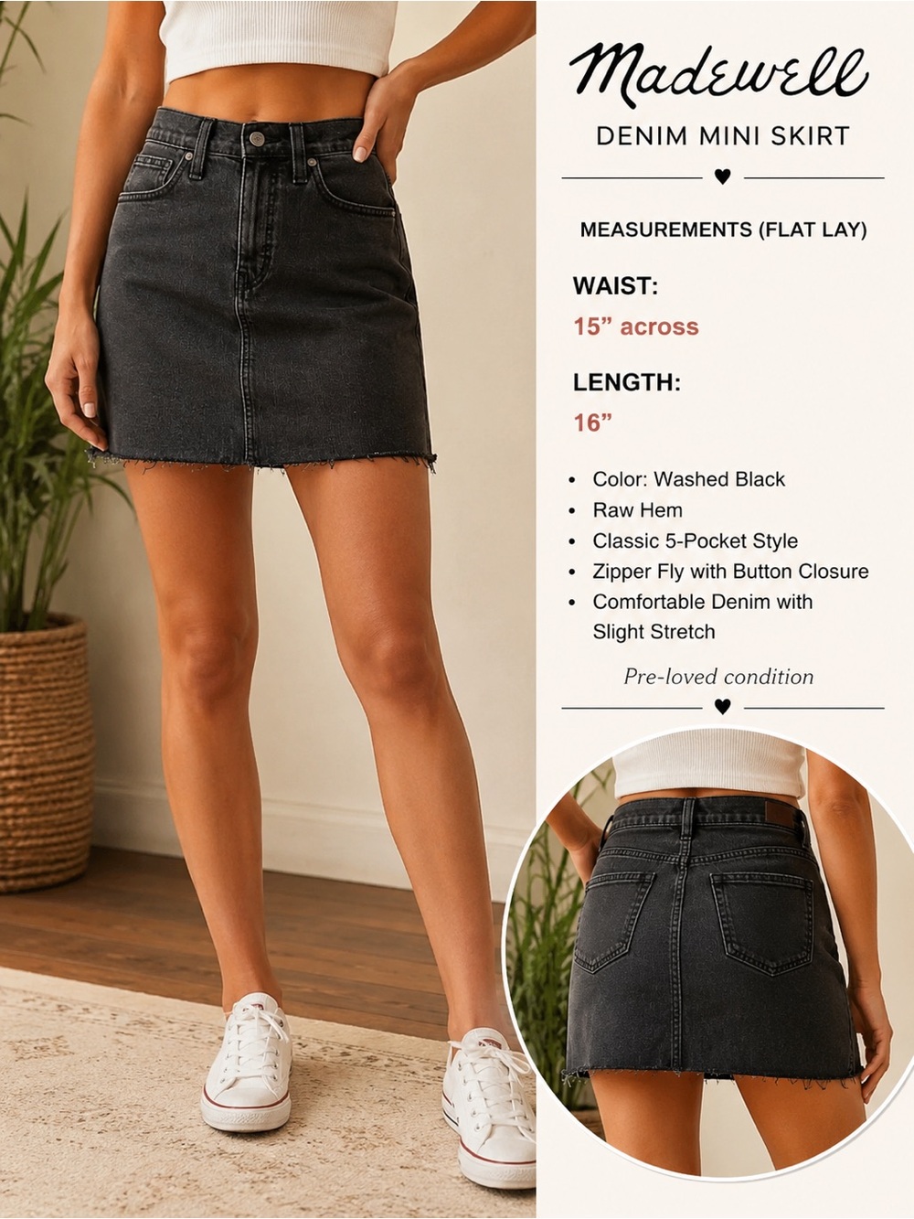 Madewell Washed Black Denim Mini Skirt - Raw Hem